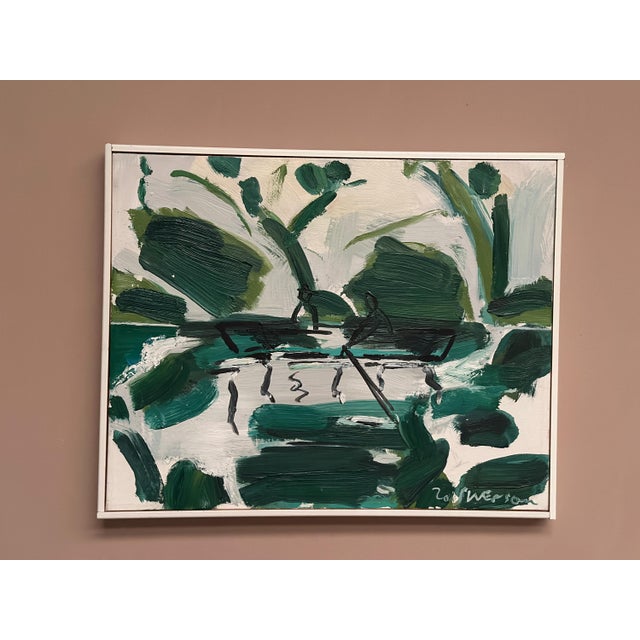Bo Swenson, Rowboats in a Green Landscape, 2004, Oil Painting on Canvas, Framed For Sale - Image 11 of 18