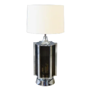 Vintage Retro Chrome Hexagon Smoke Acrylic Table Lamp Mid Century Modern Atomic Retro 60's 70's