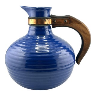 1960s Mid Century Bauer Blue Ringware Pottery Carafe Pitcher For Sale