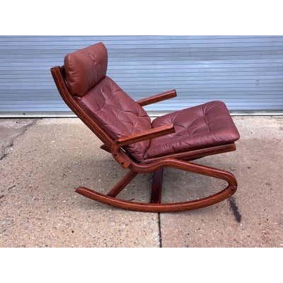 Mid 20th Century Norway Teak and Leather Rocking Chair For Sale - Image 11 of 18