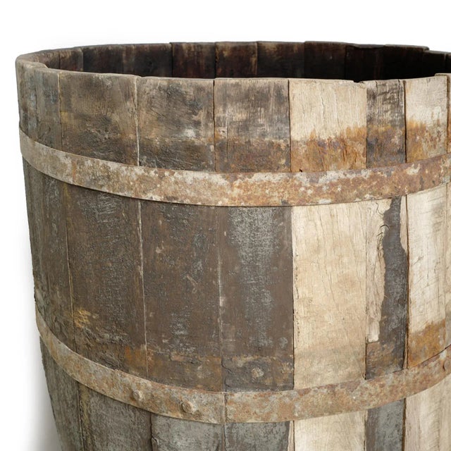 Rustic Vintage Wood & Iron Barrel For Sale - Image 3 of 4
