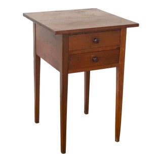 19th Century Antique Primitive Walnut 2-Drawer End Side Table For Sale