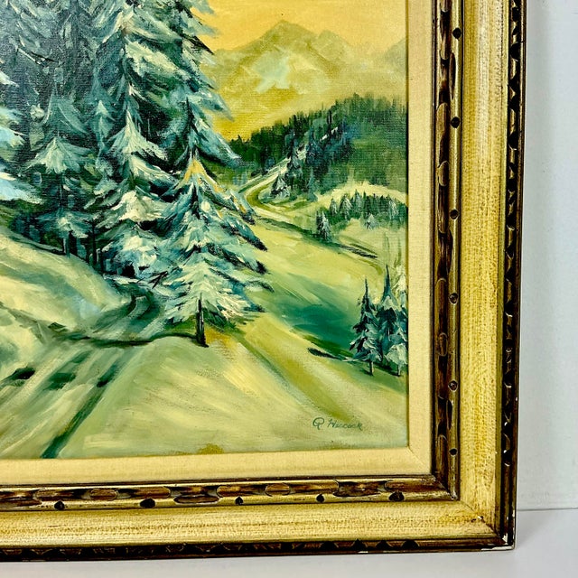 1970s Vintage Impressionist Landscape Snow Covered Trees Folk Art Original Oil Painting, Artist Signed For Sale - Image 11 of 12