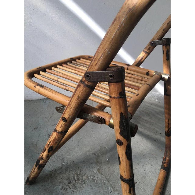 Brown Mid-Century Bamboo Folding Chair with Brass Details, 1950s For Sale - Image 8 of 11