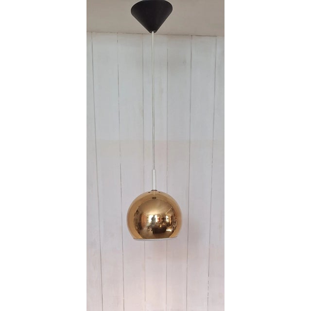 Metal Vintage Ceiling Lamp with Spherical Gold-Colored Metal Shade and White Reflector, 1970s For Sale - Image 7 of 7