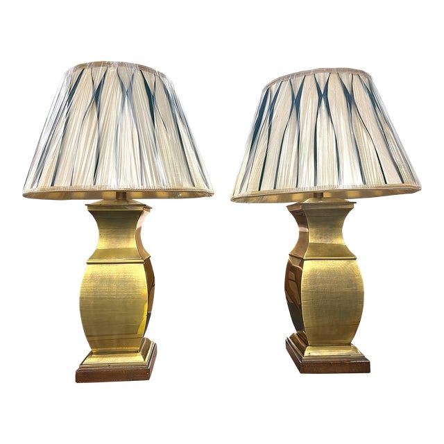 Mid 20th Century Brass Asian Lamps With Ro Sham Beaux Shades - a Pair For Sale