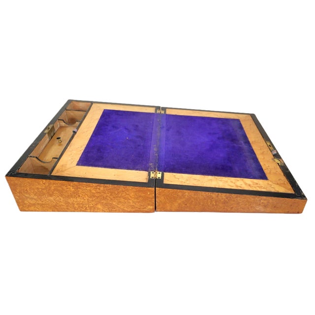 American 19th C Burled Walnut & Bird's Eye Maple Campaign Flip Top Lap Desk For Sale - Image 10 of 17
