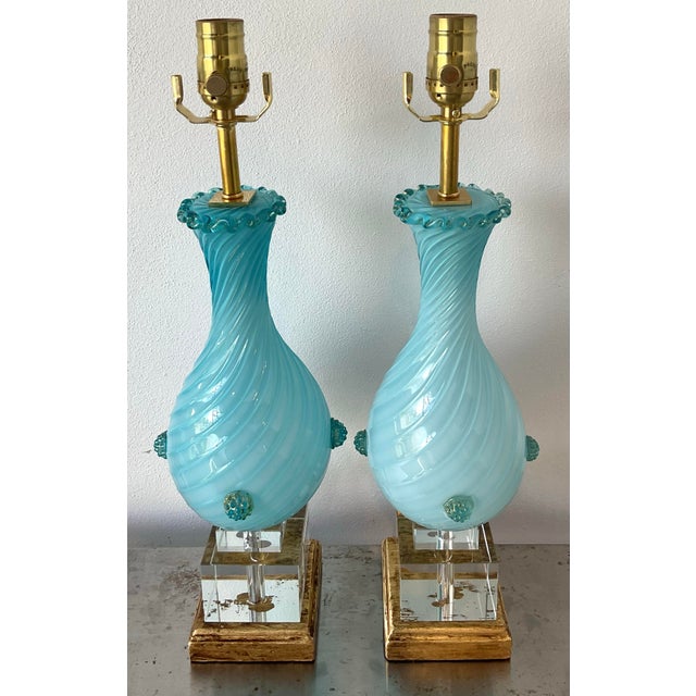 Vintage Italian Murano Glass Lamps - A Pair For Sale In West Palm - Image 6 of 12