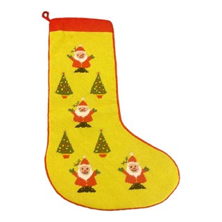 Late 20th Century Santa Claus Christmas Needlepoint Stocking For Sale