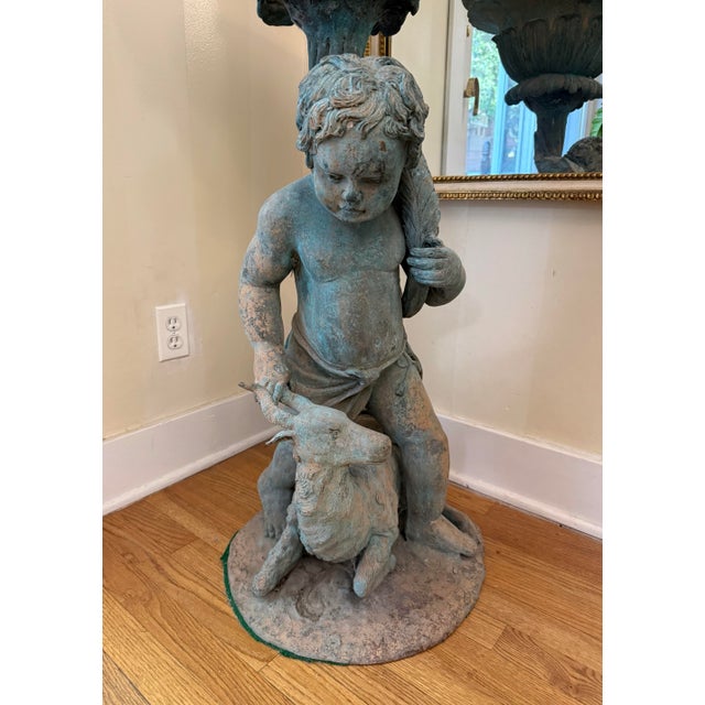 19th Century Neoclassical Style Bronze Garden Urn Featuring a Boy With a Goat For Sale - Image 9 of 10