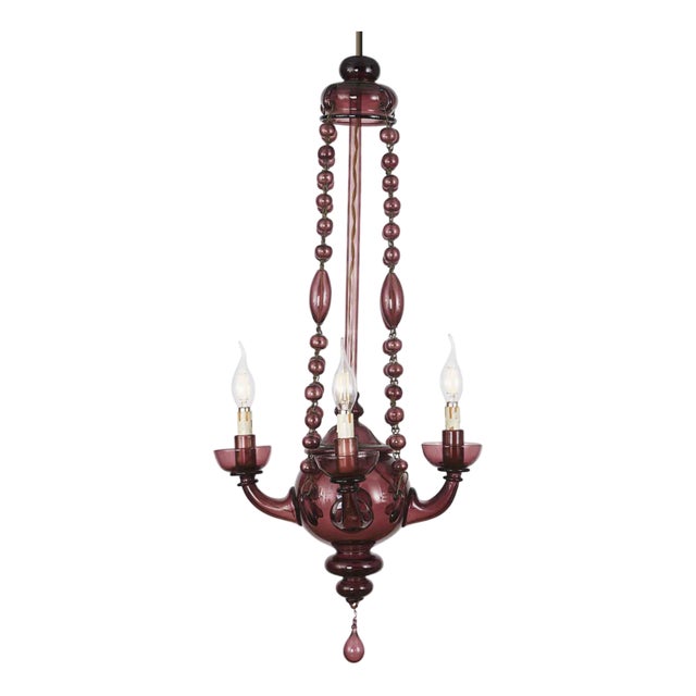 Venetian Amethyst Blown Glass Chandelier, Early 1900s For Sale