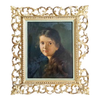 19th Century Portrait Painting of a Young Girl After Ferdinand Strauss, Giltwood Frame For Sale