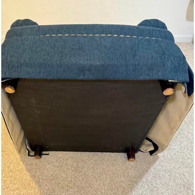 Custom Ethan Allen Rolled-Arm Skirted Armchair in Navy With Rope Trim For Sale - Image 9 of 9