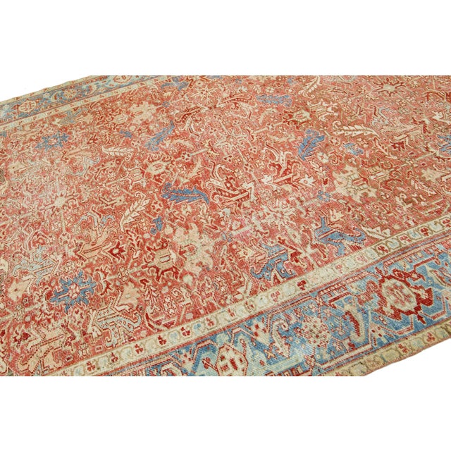 Handmade Persian Heriz Handmade Wool Rug in Red-Rust With Medallion Motif For Sale In New York - Image 6 of 8