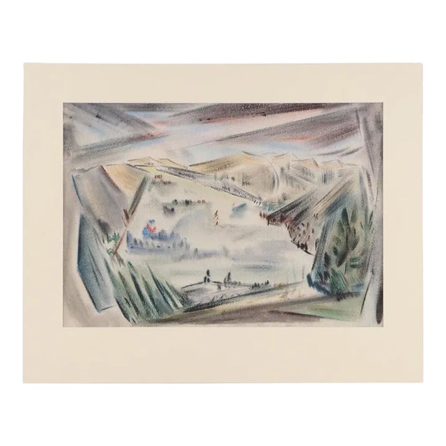 Original Vintage Signed & Dated Yngve H. Olsen Landscape Watercolor Painting For Sale