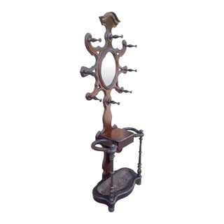 Late 1800s Victorian Hall Tree With Original Iron Drip-Catcher Plate For Sale