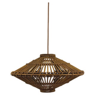 Mid-Century French Rattan & Wicker Pendant, 1960s For Sale