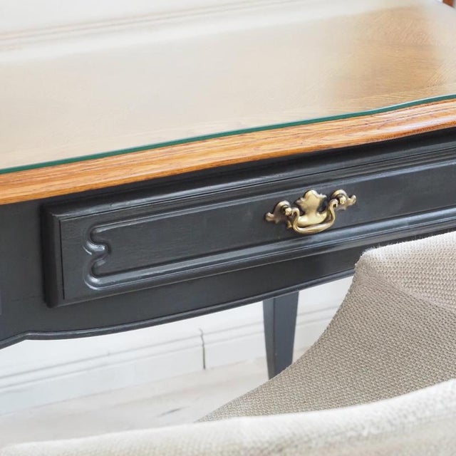 Louis XV Desk in Oak with Black Lacquered Frame and Glass Top, 1950 For Sale - Image 6 of 15