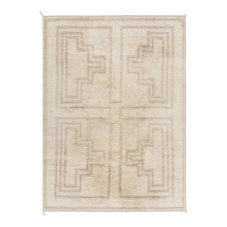 Rug & Kilim’s Moroccan Rug in Cream White With Beige Geometric Patterns For Sale