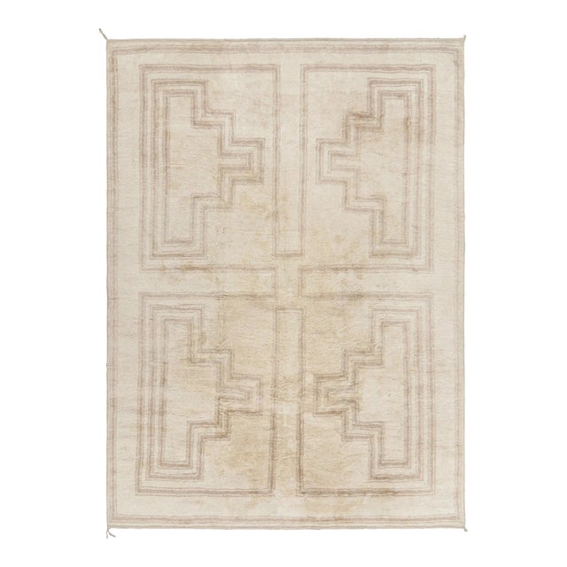 Rug & Kilim’s Moroccan Rug in Cream White With Beige Geometric Patterns For Sale