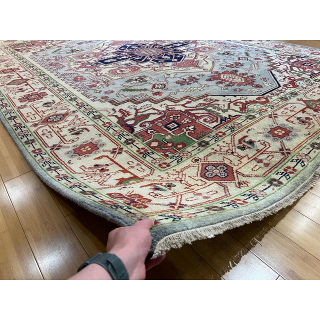 Indian Serapi Rug in Soft Gray & Rust Large Medallion Tribal Style 9x12 For Sale - Image 4 of 10