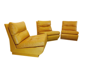 Vintage Chairs in Mustard Yellow Leather by Roche Bobois, 1970s, Set of 3