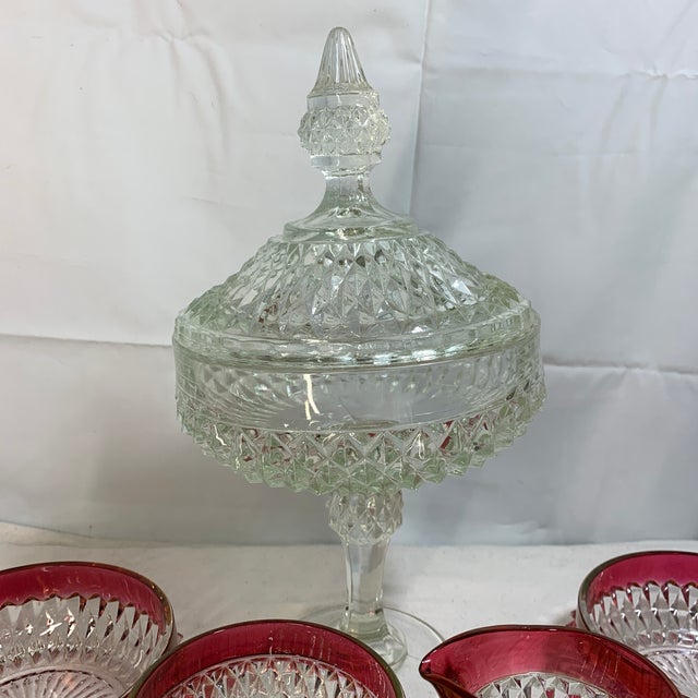 Indiana Glass Company Vintage Indiana Glass Diamond Point Ruby Flash Holiday Set - 5 Pieces For Sale - Image 4 of 7