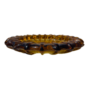 Vintage Amber Cut Art Glass Cigar Ashtray 1920's-1950's Art Deco Med-Century