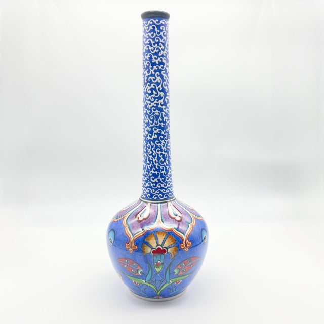 2020s Handmade Ceramic “Topuz” Vase (35cm) Round Mace Body with Long Golden Horn Neck – Unique Mixed Pattern Decor For Sale - Image 5 of 6