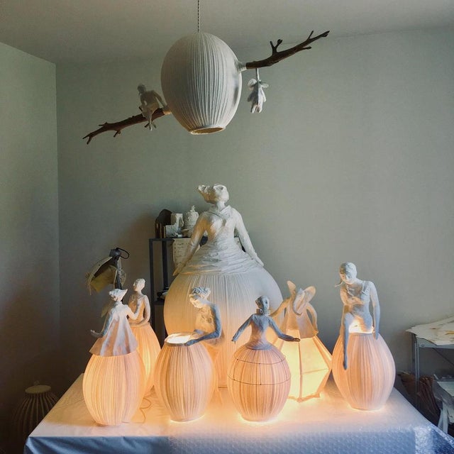 Small dans les branches paper suspension light by papier à êtres one of a kind dimensions: d 30 x w 90 x h 25 cm....