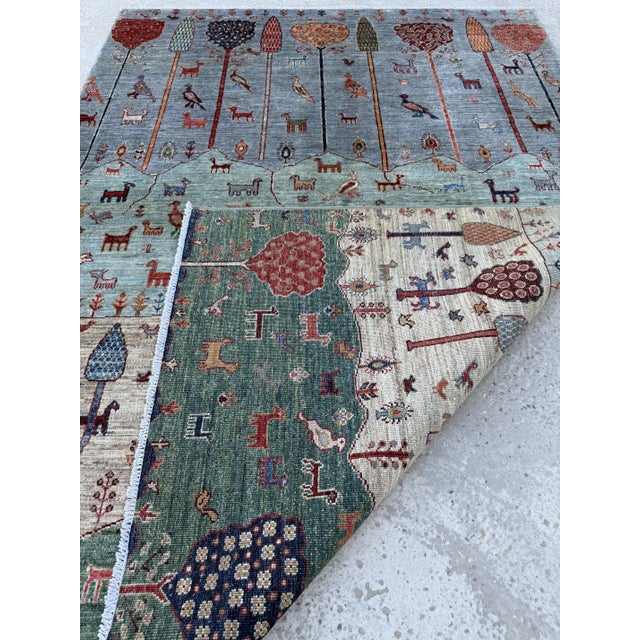 Blue Green Persian Gabbeh Tree of Life Rug, 05'00 X 07'00 For Sale - Image 9 of 10