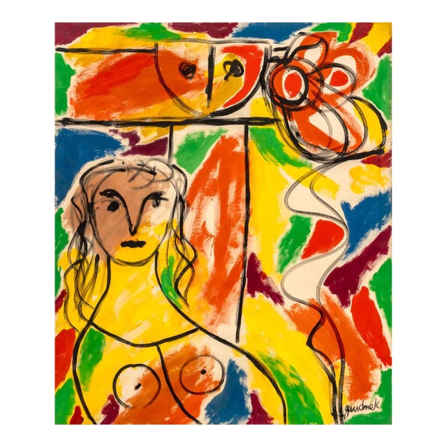 Walter Gaudnek Abstract Figures Oil on Canvas For Sale