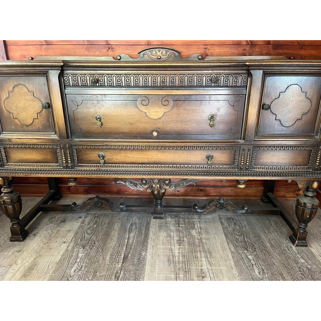 Antique Carved Walnut Buffet Credenza For Sale - Image 6 of 8