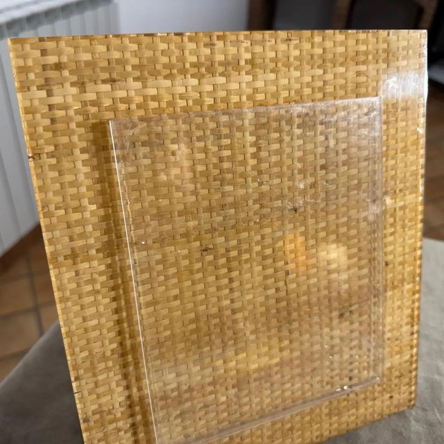 1970s Christian Dior Home Style Modern Wicker and Plexiglass Picture Frame For Sale - Image 11 of 11