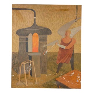 Alberto Gallerati, The Murano Glassworks, Oil on Canvas, 1970s For Sale