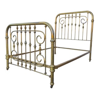 Antique Patinated Brass Full Sized Bedframe For Sale