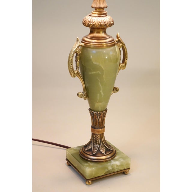 Mutual Sunset Lamp Co. French Empire Deco Neoclassical Green Onyx Marble Bronze Brass Table Lamps 1930's For Sale - Image 10 of 13
