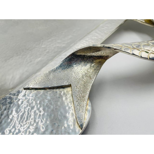 1980s Emilia Castillo Silver-Plated Serving Tray With Fish Handles & Abalone Inlay For Sale - Image 12 of 18