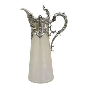 Late 19th Century Antique French Rococo Silver Plated Ribbed Glass Liqueur Decanter Bottle