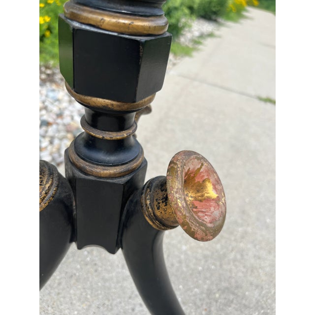 English Antique English 1820's Regency Period Ebonized Gueridon With Octagonal Painted Top Pedestal Side Table For Sale - Image 3 of 10