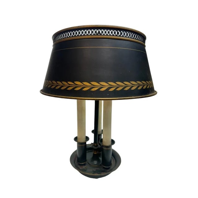 Very beautiful French tole bouillotte lamp. Will look awesome on any table top .