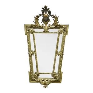 Antique French Renaissance Baroque Carved Giltwood Gesso Wall Mirror With Face
