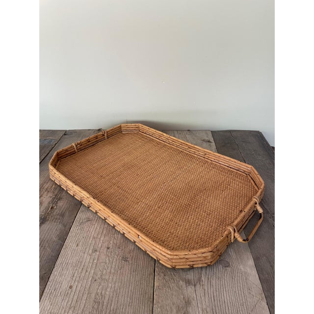 Tan Cane and Bamboo Tray, 1950s For Sale - Image 8 of 8