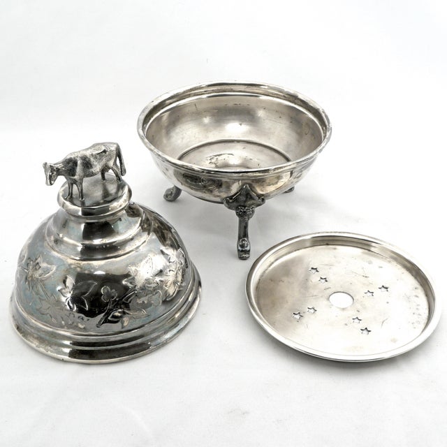 Metal Victorian Cow Silver Plate Butter Dish Circa Late 19th Century For Sale - Image 7 of 9
