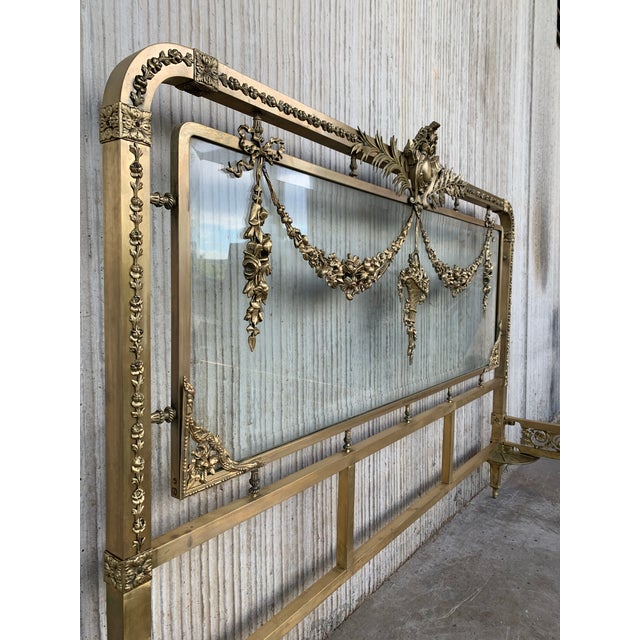 Metal 19th Century French Belle Époque Full Bronze Iron Brass and Glass Bedframe For Sale - Image 7 of 12
