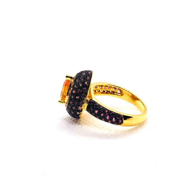 2000 - 2009 Bochic "Orient" Vintage Fancy Sapphire & Cognac Diamond Ring Set In 18K Gold & Silver For Sale - Image 5 of 18