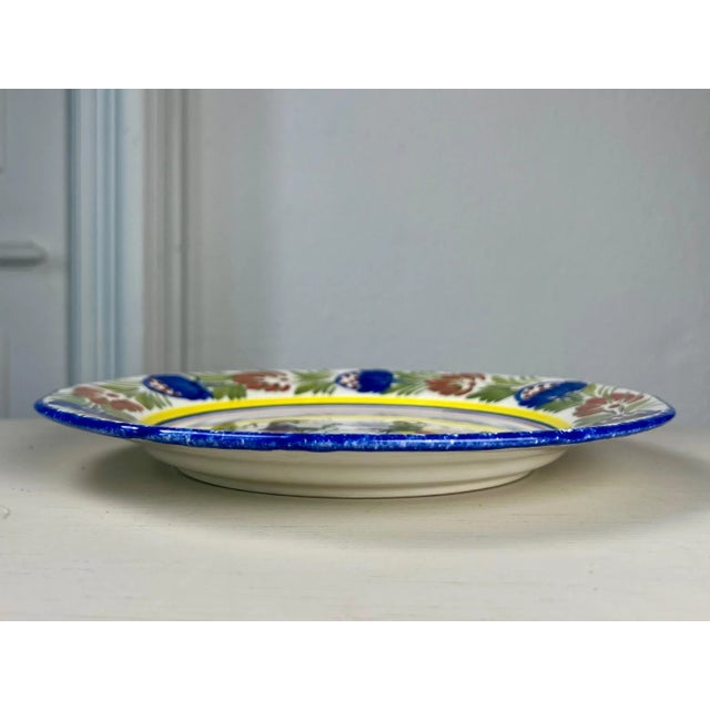 Folk Art Vintage Hb Quimper Plate | Hand Painted Breton Couple Faience | French Folk Art Pottery For Sale - Image 3 of 10