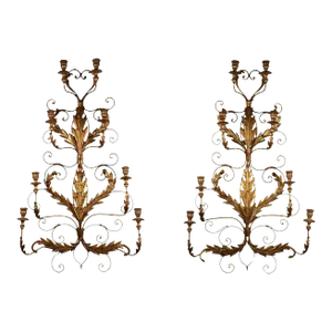 1930's Gilt Foliate Wall Sconces - a Pair