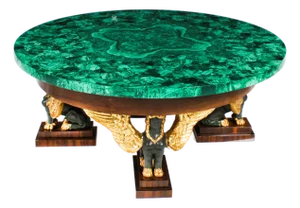 Vintage Patinated Bronze Coffee Table in Malachite and Walnut, 1950s