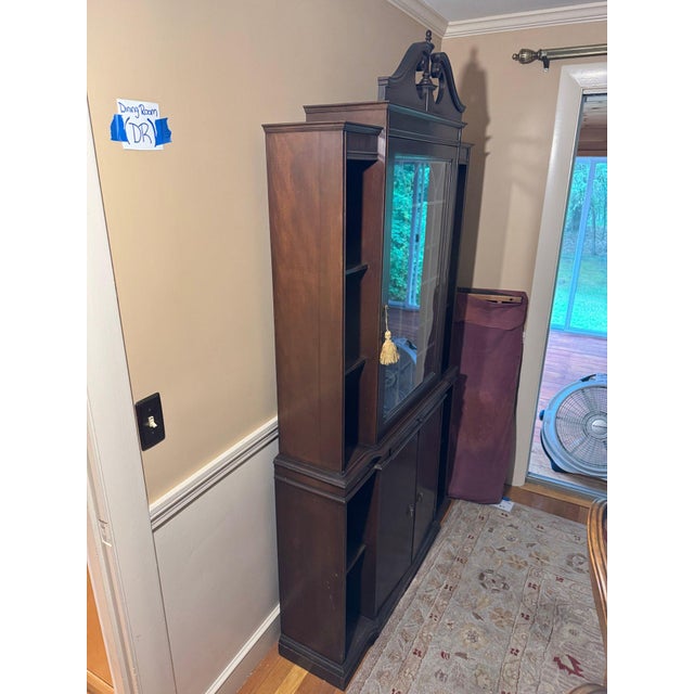 Transitional 19th-Century Style Solid Wood Curio Cabinet — Tall Display Case With Glass Door & Shelving For Sale - Image 3 of 12